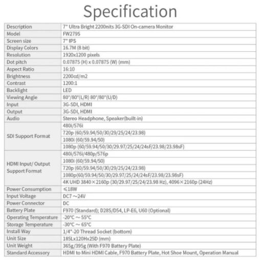 FEELWORLD 7 4K FW279 ULTRA BRIGHT HDMI MONITOR 3